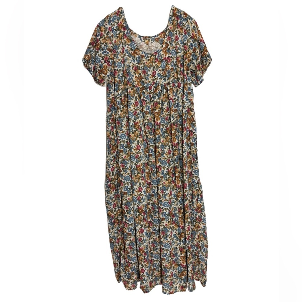 Handmade floral short sleeve empire waist maxi dress
